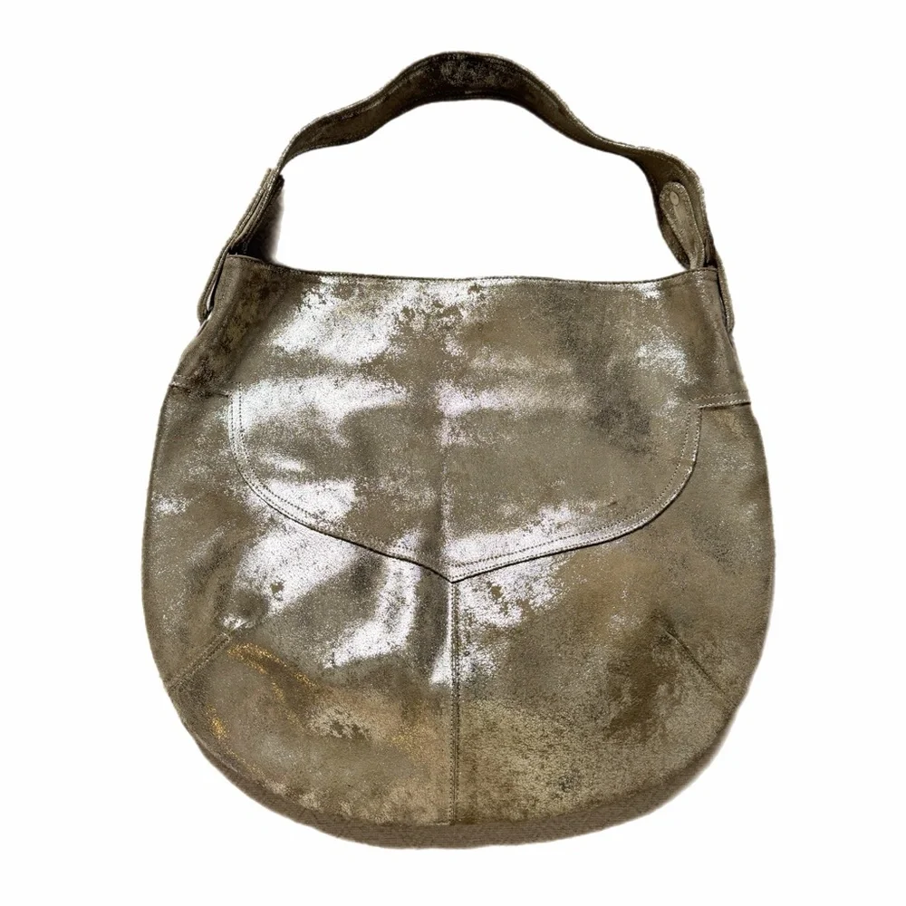 CoFi Leather Brushed Gold Metallic Hobo Bag Festival Boho